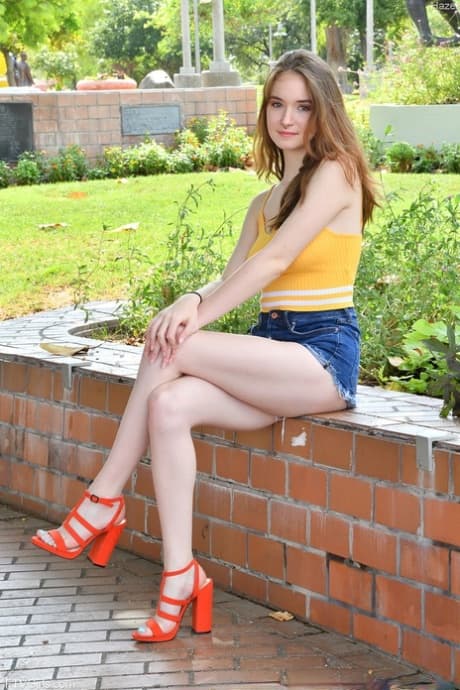 Teen redhead Hazel ditches shorts before toying her asshole while masturbating