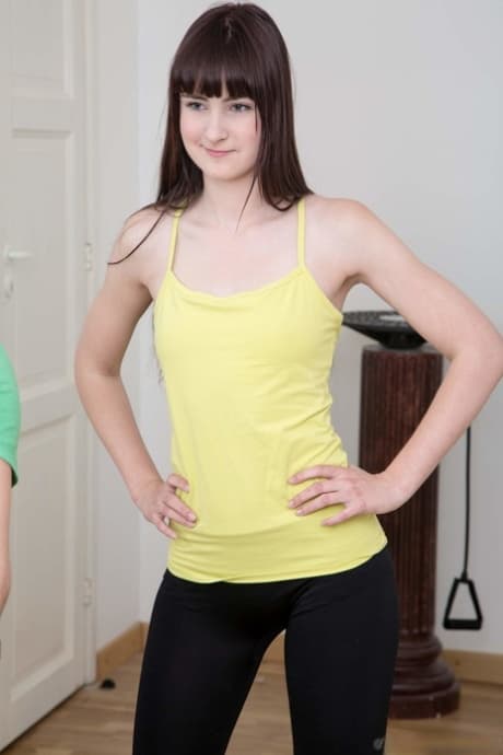 Fit teen Mirabella enjoys a powerful big cock in her muff during a workout