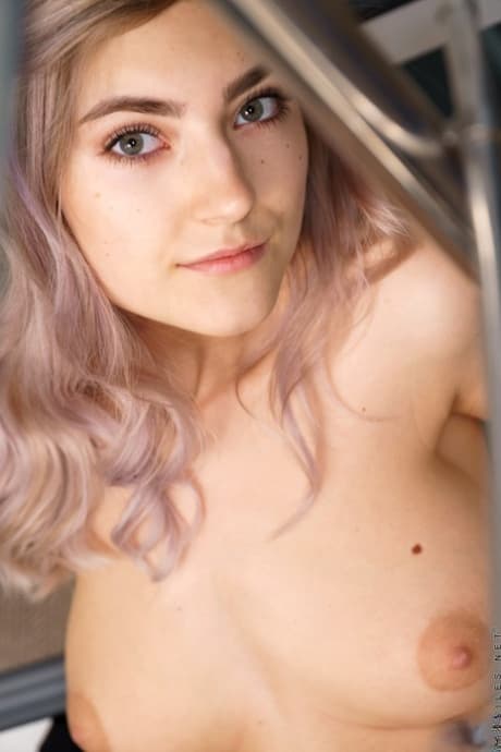 Russian teen Lady Jay unveils her tits with big areolas & her round booty