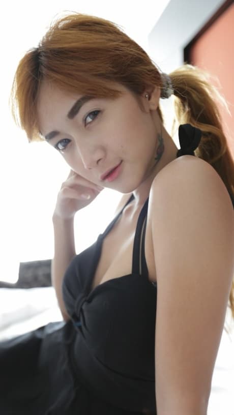 Dirty Asian girl An C shows her ass and takes a fat boner in her bushy cunt